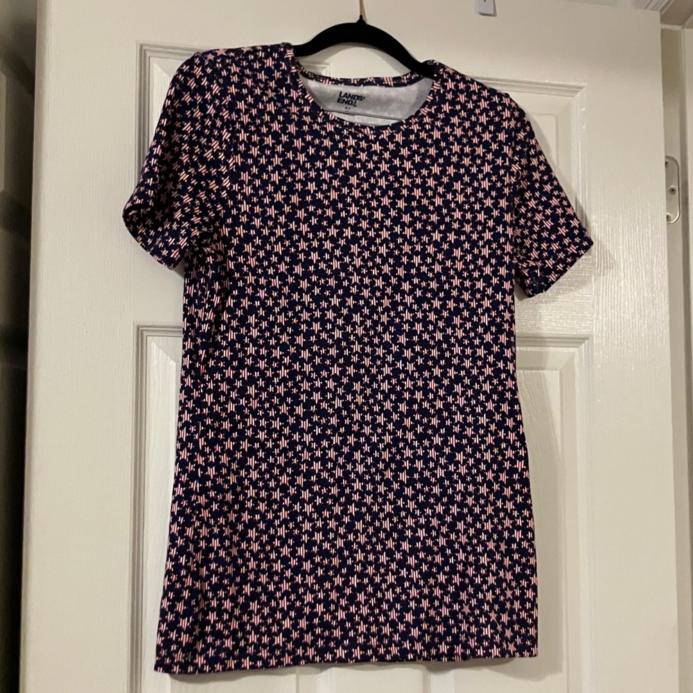 Lands' End Black and Pink Star Short Sleeve Tee (Small Tall)